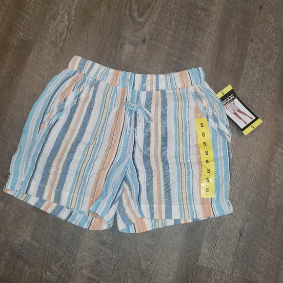 Blue and Peach Stripped Flowy Summer Shorts - Picture 1 of 2